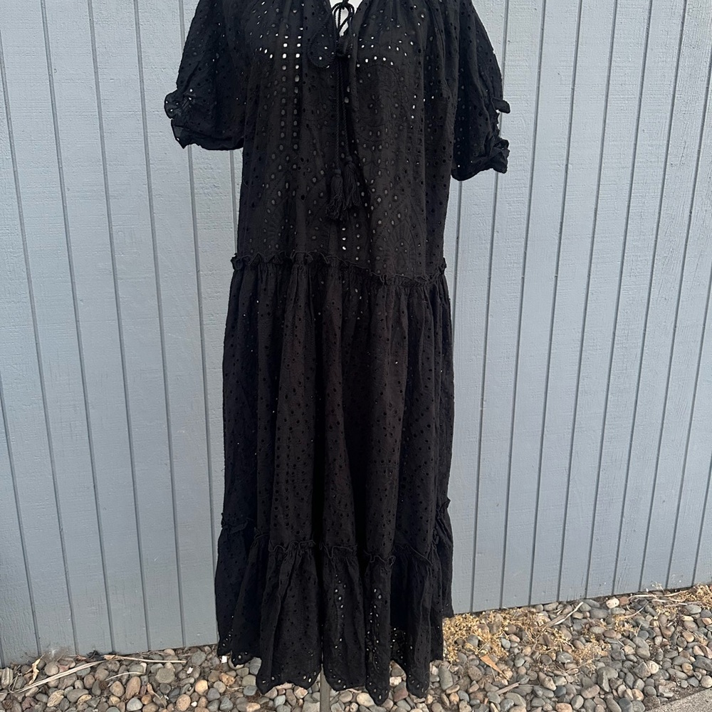 Black Eyelet Flounce Midi Dress - Picture 4 of 16